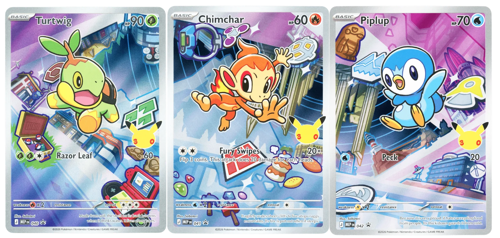 Turtwig, Piplup And Chimchar Starter Set Promo Cards