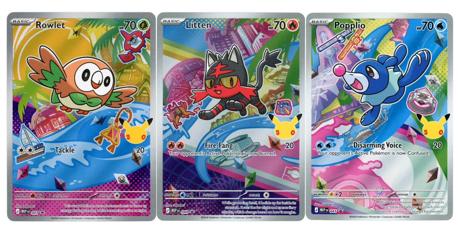 Rowlet Litten Popplio 30th Promo Set 43 44 45 Pokemon TCG First Partner