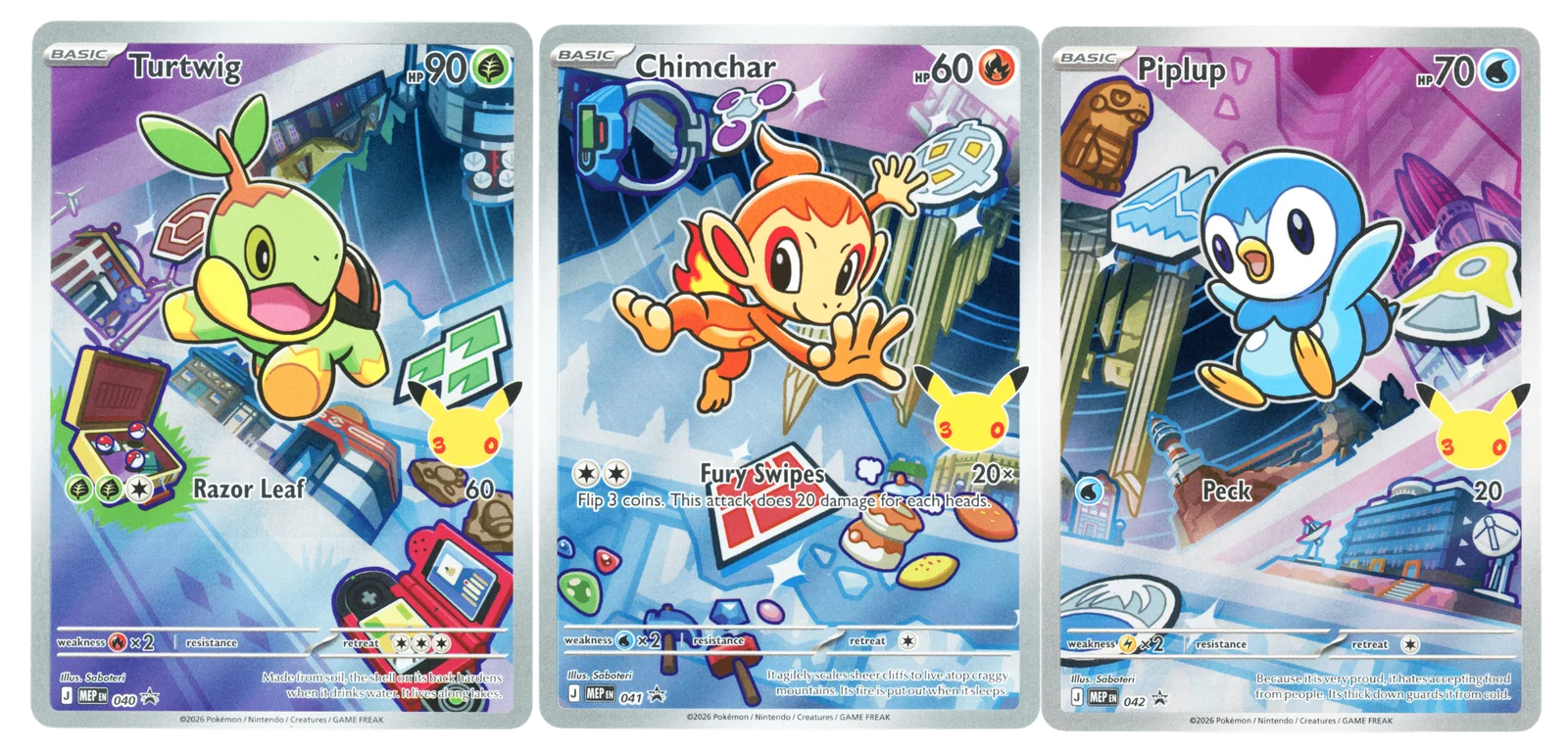 Turtwig, Piplup And Chimchar Starter Set Promo Cards